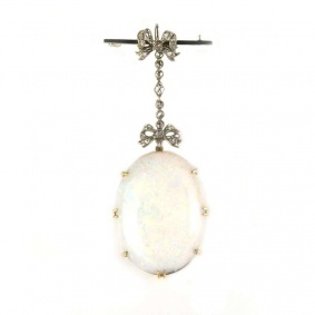 A Belle Époque Opal and Diamond Bar Brooch c.1905